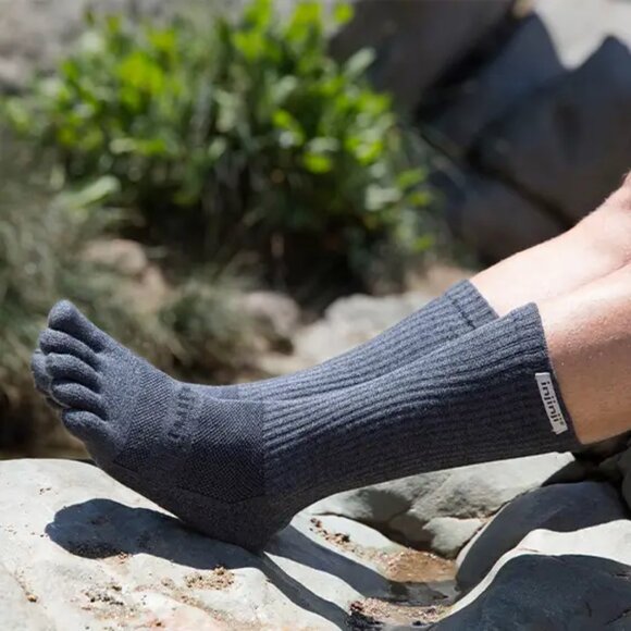 2-Pack Injinji Toe Socks Trail Midweight Crew L Granite - Picture 11 of 11